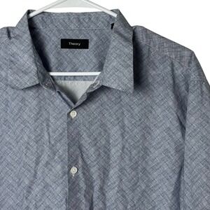 Theory Irving Sketch Print Button Down Shirt Mens XXL Blue Crosshatch Cotton